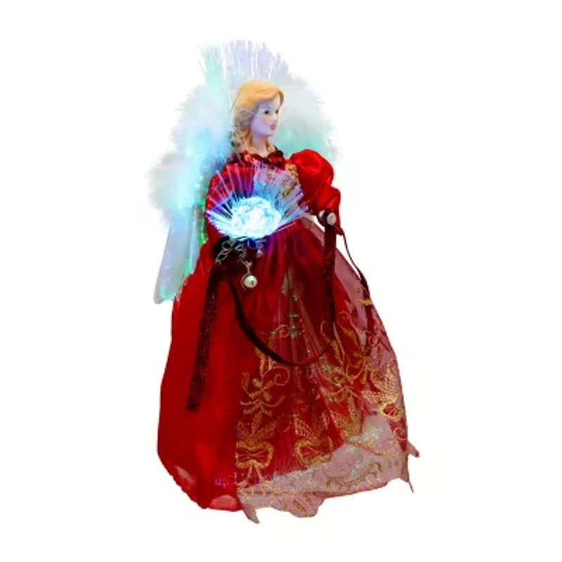 Northlight Lighted Fiber Optic Angel - 12in - Red And Gold Christmas Tree Topper