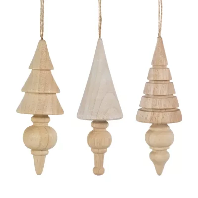 Northlight Set Of 3 Natural Trees Wooden 5.5in Christmas Ornament