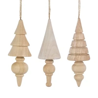 Northlight Set Of 3 Natural Trees Wooden 5.5in Christmas Ornament