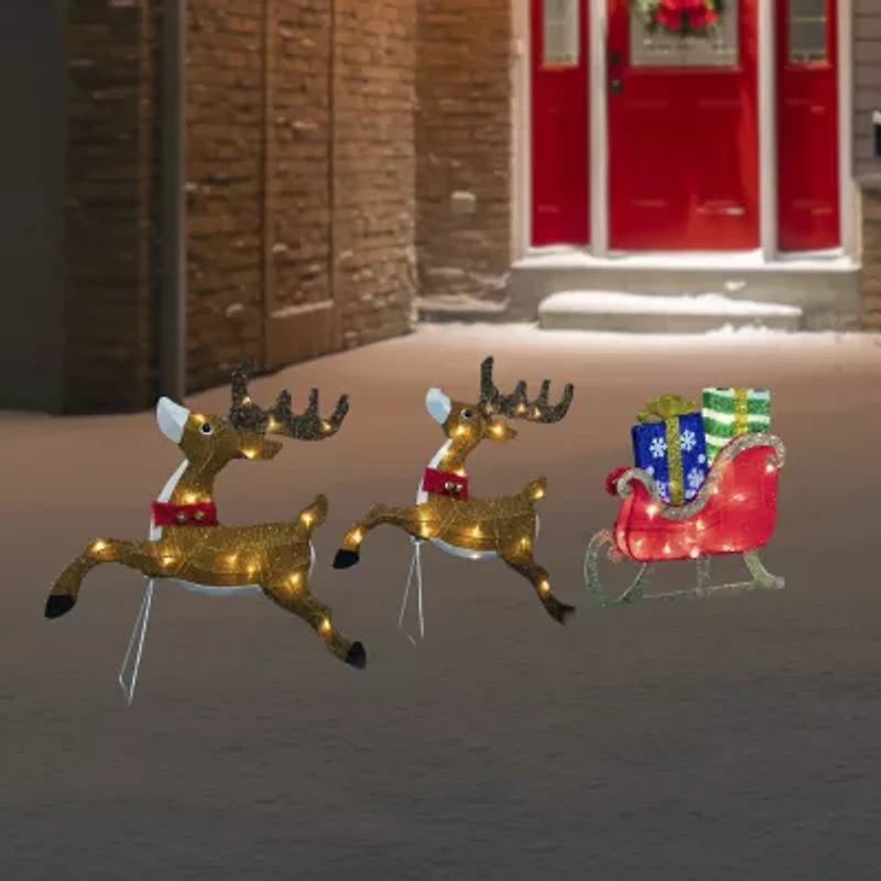 Northlight 59in Lighted Reindeer With Sleigh Christmas Yard Art