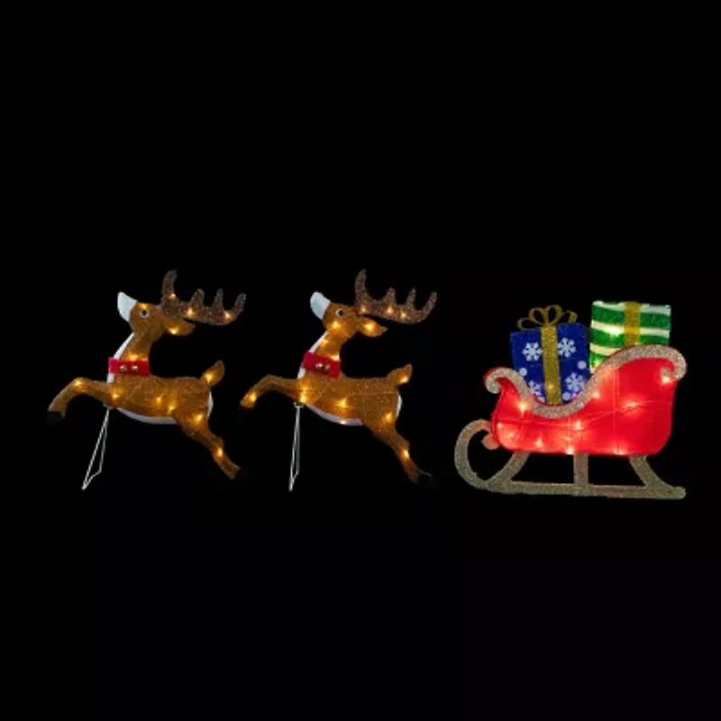 Northlight 59in Lighted Reindeer With Sleigh Christmas Yard Art