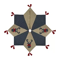 Northlight 48in Blue And Brown Burlap And Plaid Reindeer With Tassels Indoor Tree Skirt