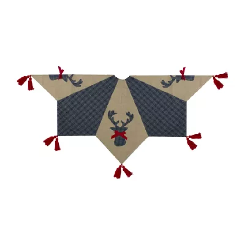 Northlight 48in Blue And Brown Burlap And Plaid Reindeer With Tassels Indoor Tree Skirt