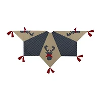 Northlight 48in Blue And Brown Burlap And Plaid Reindeer With Tassels Indoor Tree Skirt