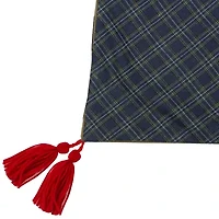 Northlight 48in Blue And Brown Burlap And Plaid Reindeer With Tassels Indoor Tree Skirt