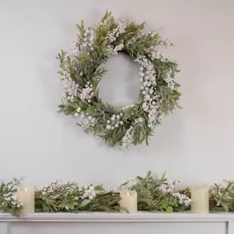 Northlight With Frosted Foliage And Berries 20in Unlit Wreath
