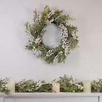 Northlight With Frosted Foliage And Berries 20in Unlit Wreath