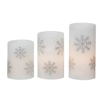 Northlight Led Flickering Wax Pillar Snowflake - 6in - Set Of 3 Flameless Candle