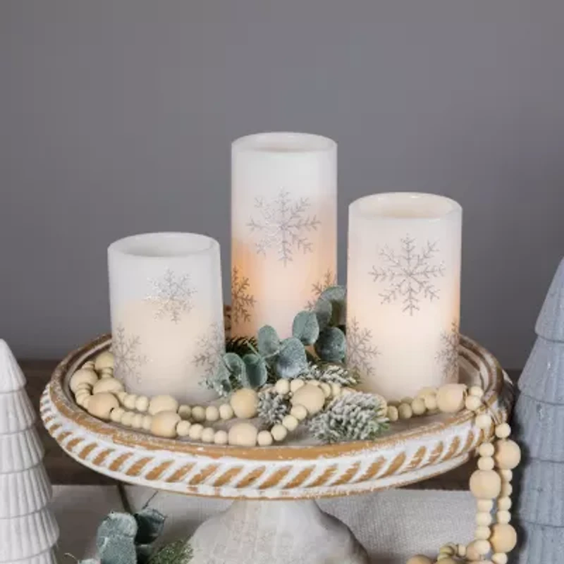 Northlight Led Flickering Wax Pillar Snowflake - 6in - Set Of 3 Flameless Candle