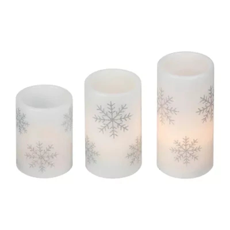Northlight Led Flickering Wax Pillar Snowflake - 6in - Set Of 3 Flameless Candle