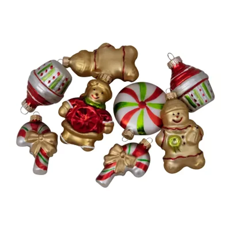 Northlight Pack Of 8 Gold And Red Gingerbread Men With Sweet Treats 3in Christmas Ornament