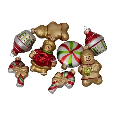 Northlight Pack Of 8 Gold And Red Gingerbread Men With Sweet Treats 3in Christmas Ornament