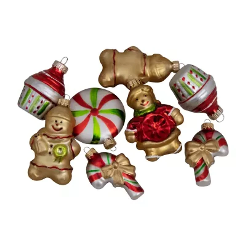 Northlight Pack Of 8 Gold And Red Gingerbread Men With Sweet Treats 3in Christmas Ornament
