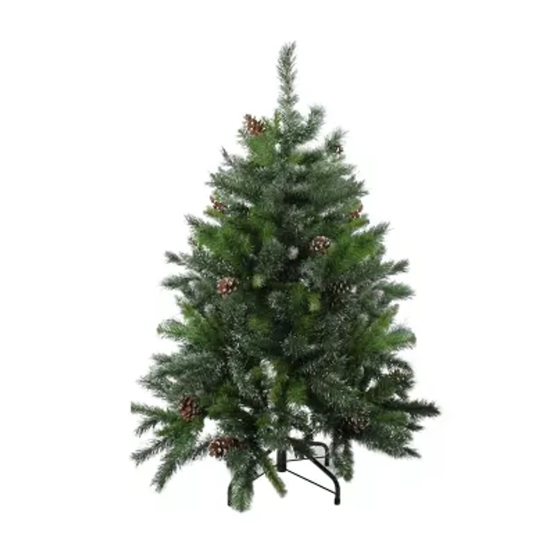 Northlight Full Snowy Delta Pine With Pine Cones - 4ft - Unlit 4 Foot Pine Christmas Tree