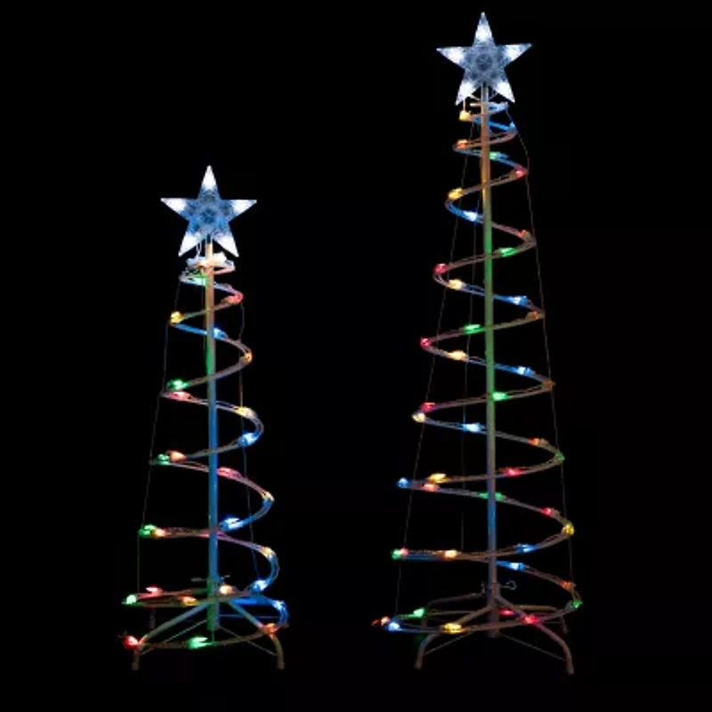 Northlight Led Lighted Spiral Cone Trees - Multicolor - Set Of 2 Christmas Yard Art