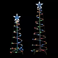 Northlight Led Lighted Spiral Cone Trees - Multicolor - Set Of 2 Christmas Yard Art