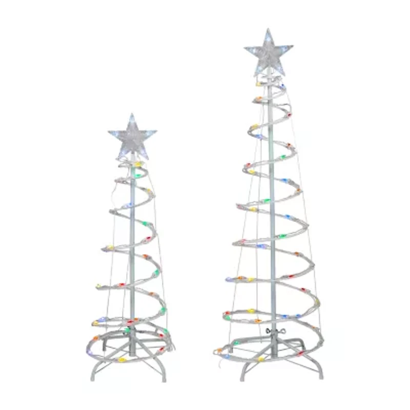 Northlight Led Lighted Spiral Cone Trees - Multicolor - Set Of 2 Christmas Yard Art