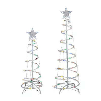 Northlight Led Lighted Spiral Cone Trees - Multicolor - Set Of 2 Christmas Yard Art