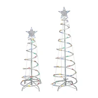 Northlight Led Lighted Spiral Cone Trees - Multicolor - Set Of 2 Christmas Yard Art