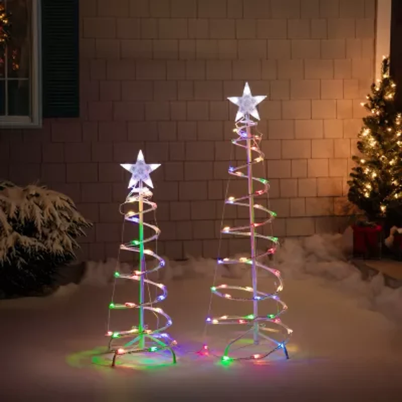 Northlight Led Lighted Spiral Cone Trees - Multicolor - Set Of 2 Christmas Yard Art