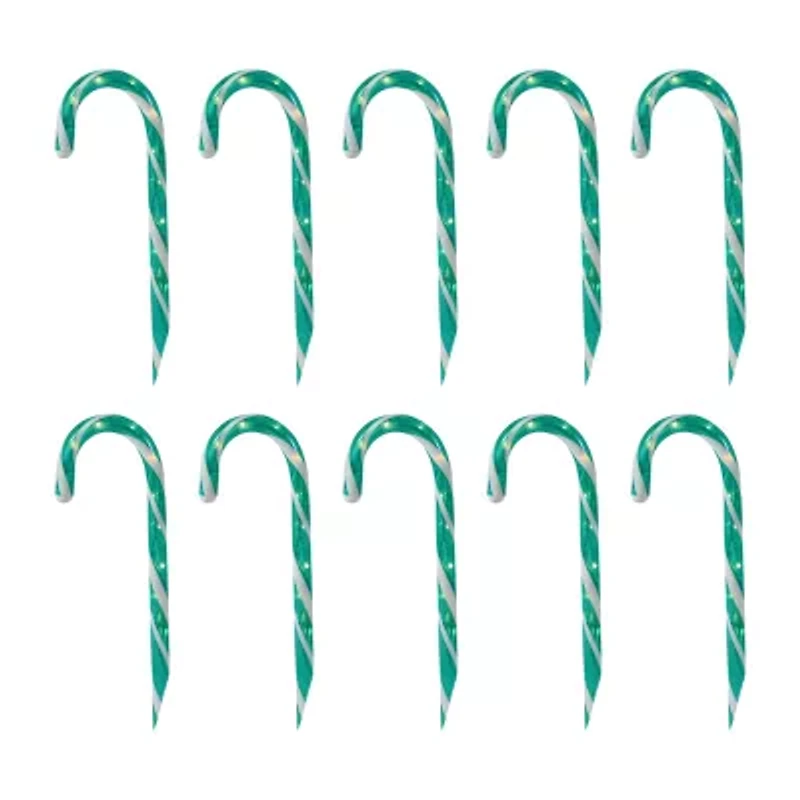 Northlight Lighted Candy Cane Pathway Markers - 13.5ft - Green - Set Of 10 Christmas Yard Art