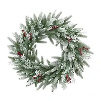 Northlight Flocked Wind River Fir With Berries - 24in - Unlit Wreath