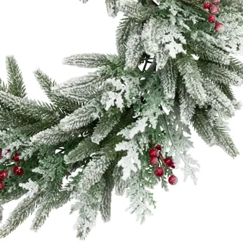 Northlight Flocked Wind River Fir With Berries - 24in - Unlit Wreath