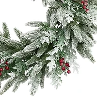 Northlight Flocked Wind River Fir With Berries - 24in - Unlit Wreath
