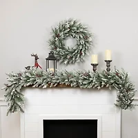 Northlight Flocked Wind River Fir With Berries - 24in - Unlit Wreath