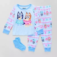 Toddler Girls Bluey Velour Crew Neck Long Sleeve 3-pc. Pajama Sets