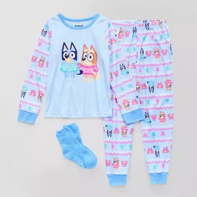 Little & Big Kid Girls Bluey Velour Crew Neck Long Sleeve 3-pc. Pajama Sets