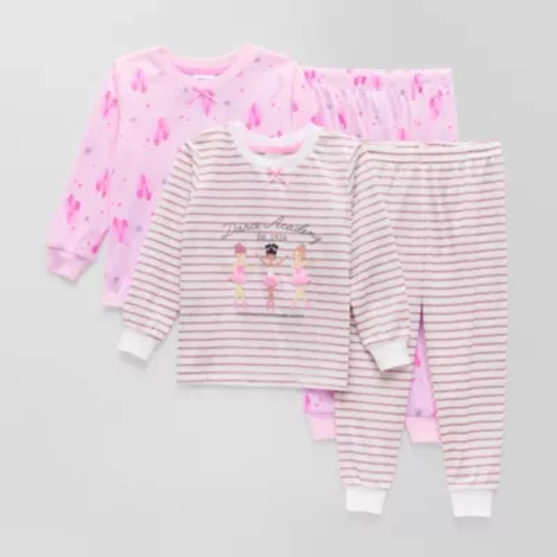 Dream Big Peace Out Toddler Girls Crew Neck Long Sleeve 4-pc. Pajama Sets