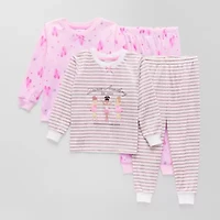 Dream Big Peace Out Toddler Girls Crew Neck Long Sleeve 4-pc. Pajama Sets