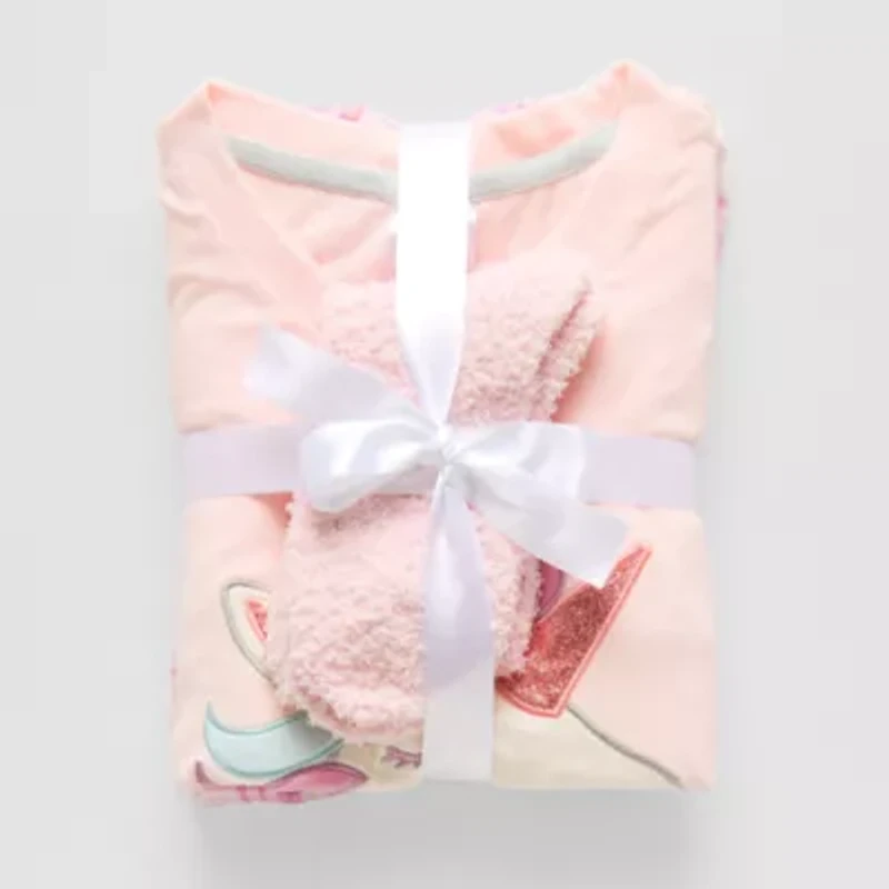 Dream Big Peace Out Little & Kid Girls Velour Crew Neck Long Sleeve 3-pc. Pajama Sets