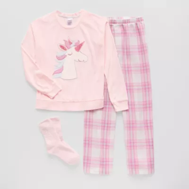 Dream Big Peace Out Little & Kid Girls Velour Crew Neck Long Sleeve 3-pc. Pajama Sets