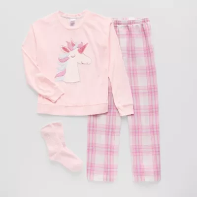 Dream Big Peace Out Little & Kid Girls Velour Crew Neck Long Sleeve 3-pc. Pajama Sets