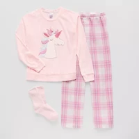 Dream Big Peace Out Little & Kid Girls Velour Crew Neck Long Sleeve 3-pc. Pajama Sets