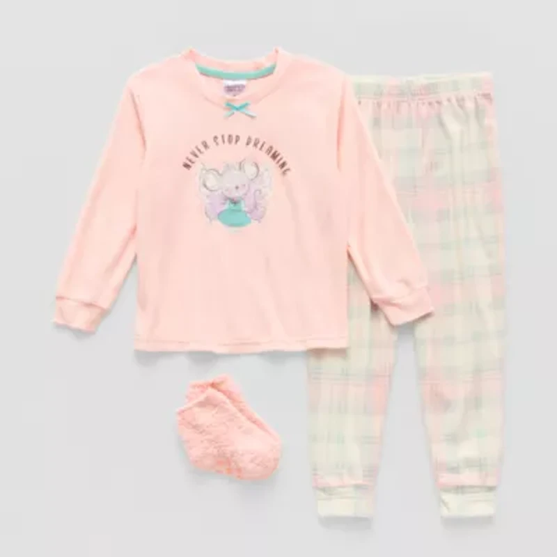 Dream Big Peace Out Toddler Girls Velour Crew Neck Long Sleeve 3-pc. Pajama Sets
