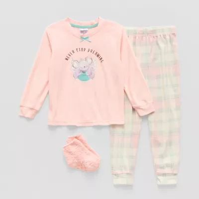 Dream Big Peace Out Toddler Girls Velour Crew Neck Long Sleeve 3-pc. Pajama Sets