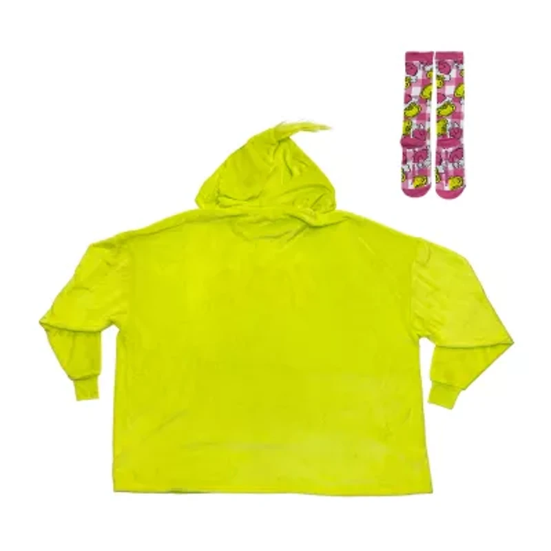 Womens Easy-on + Easy-off Grinch Hooded Short Sleeve Juniors Nightgown