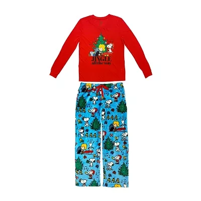 Womens Peanuts Snoopy Microfleece Crew Neck Long Sleeve 2-pc. Matching Family Plus Pajama Sets