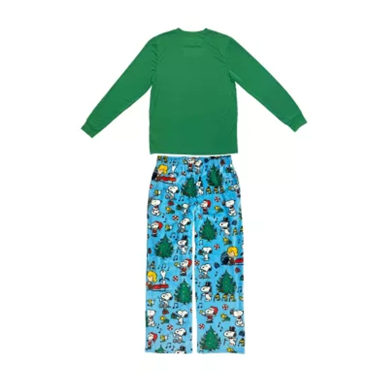 Mens Peanuts Snoopy Microfleece Crew Neck Long Sleeve 2-pc. Matching Family Big Pajama Sets