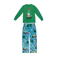 Mens Peanuts Snoopy Microfleece Crew Neck Long Sleeve 2-pc. Matching Family Big Pajama Sets