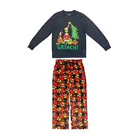 Mens Dr. Seuss Grinch Microfleece Crew Neck Long Sleeve 2-pc. Matching Family Big Pajama Sets
