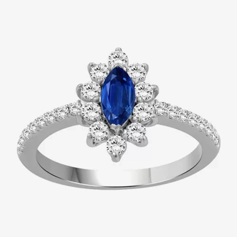 Womens 3 1/2 CT. T.W Genuine Blue Sapphire 10K White Gold Marquise Halo Cocktail Ring