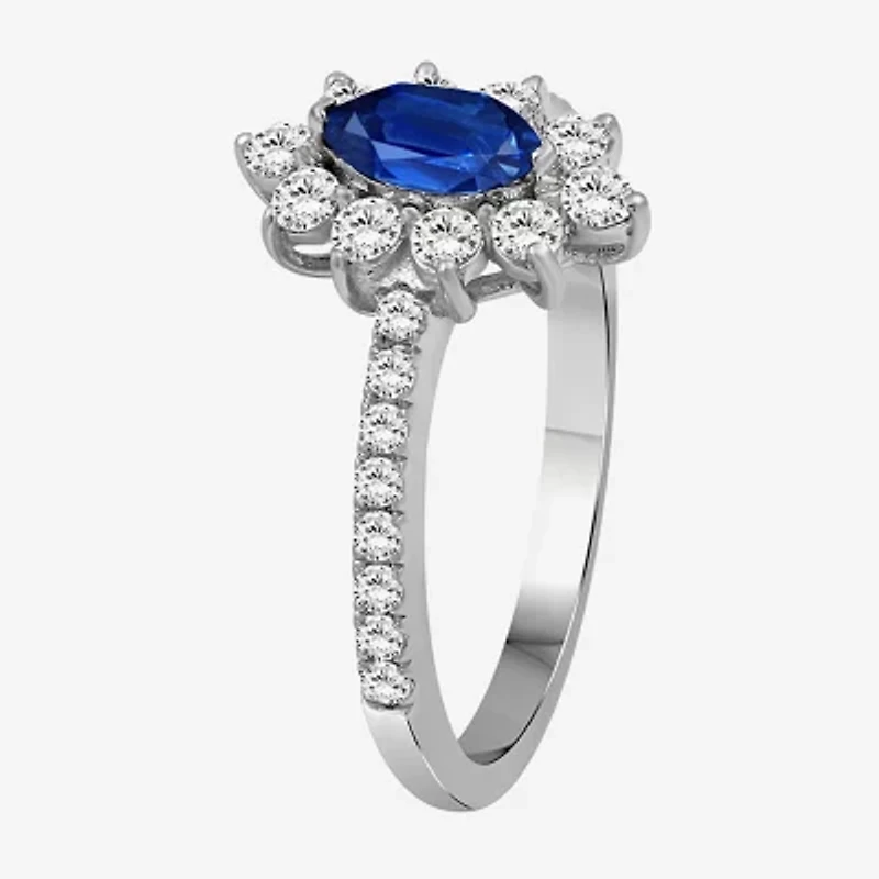 Womens 3 1/2 CT. T.W Genuine Blue Sapphire 10K White Gold Marquise Halo Cocktail Ring