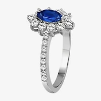 Womens 3 1/2 CT. T.W Genuine Blue Sapphire 10K White Gold Marquise Halo Cocktail Ring