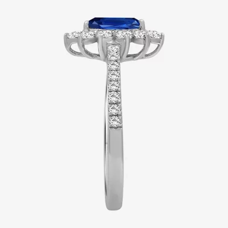 Womens 3 1/2 CT. T.W Genuine Blue Sapphire 10K White Gold Marquise Halo Cocktail Ring