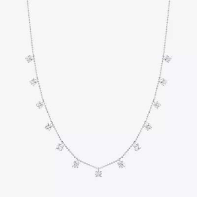 (G-H,Si2-I1) Womens 10K White Gold 18 Inch Bead Chain Necklace