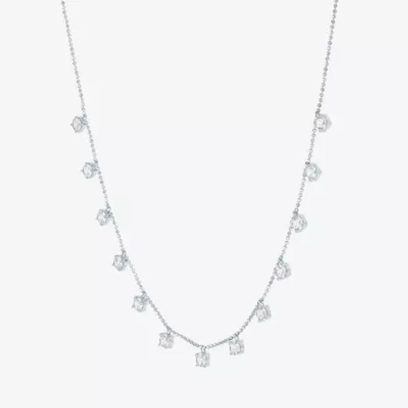 (G-H,Si2-I1) Womens 10K White Gold 18 Inch Bead Chain Necklace